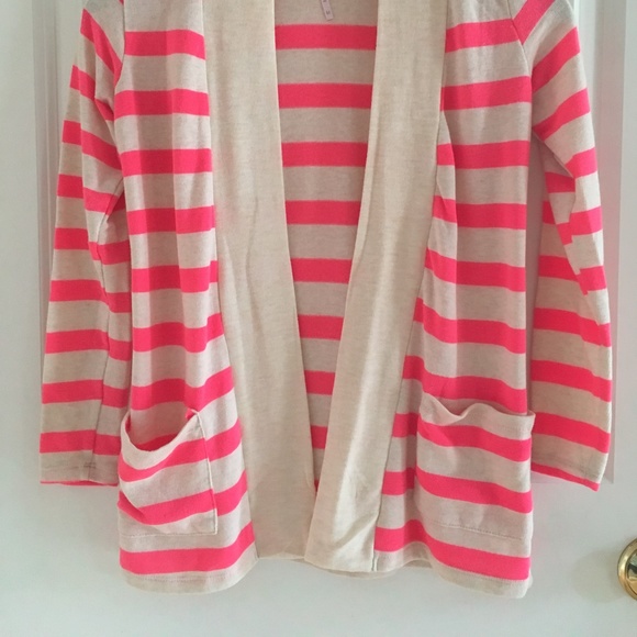 SOLD! poof girl knit sweater cardigan pink white - Picture 7 of 8